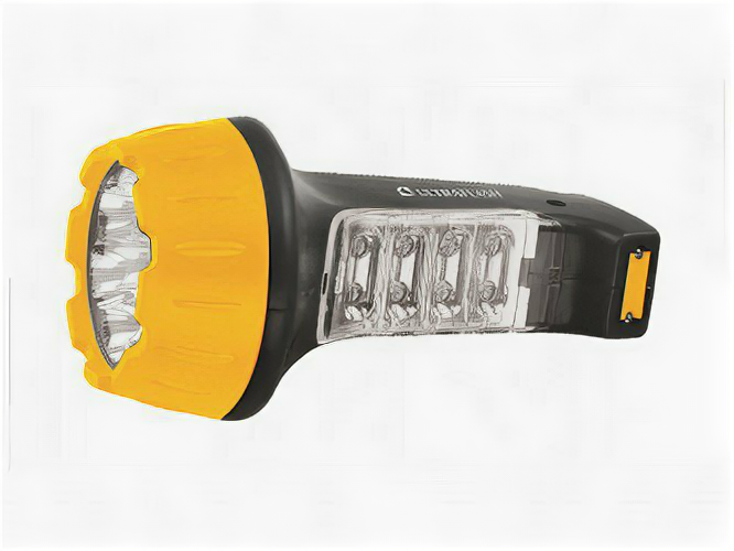 Ultraflash фонарь ручной LED3818 (акк. 4V 0.7Ah) 7св/д+8св/д (25lm),желт+черн/пласт,2 реж,вилка 220V e10973
