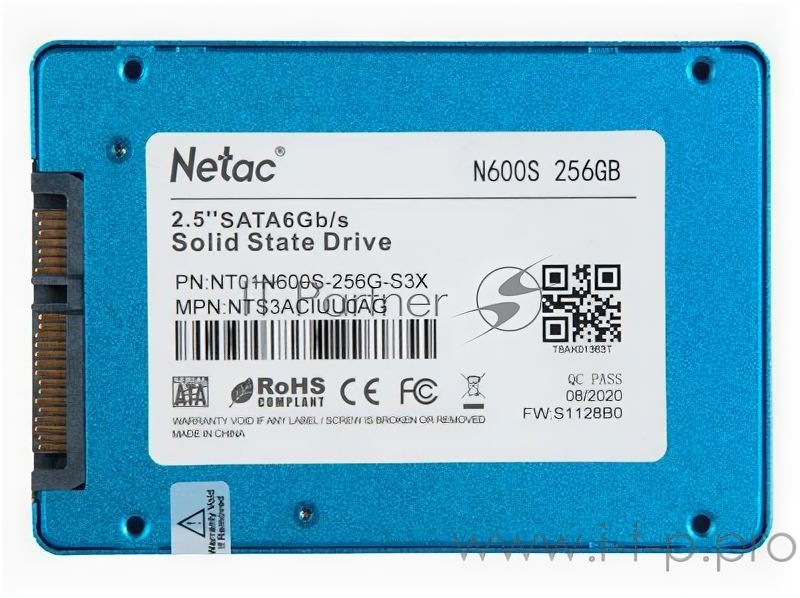 Накопитель SSD 2.5" Netac 256Gb N600s Series (nt01n600s-256g-s3x) Retail (sata3, up to 540/490MBs, 3