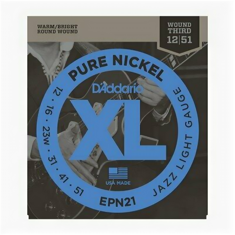 D'ADDARIO EPN21 PURE NICKEL JAZZ LIGHT 12-52 струны для электрогитары, никель, 12-52