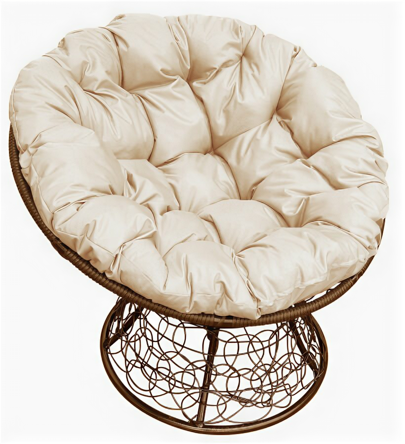 Кресло "Папасан" с ротангом коричневое / бежевая подушка M-Group - фотография № 4