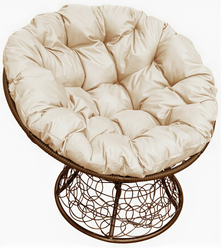 Кресло "Папасан" с ротангом коричневое / бежевая подушка M-Group