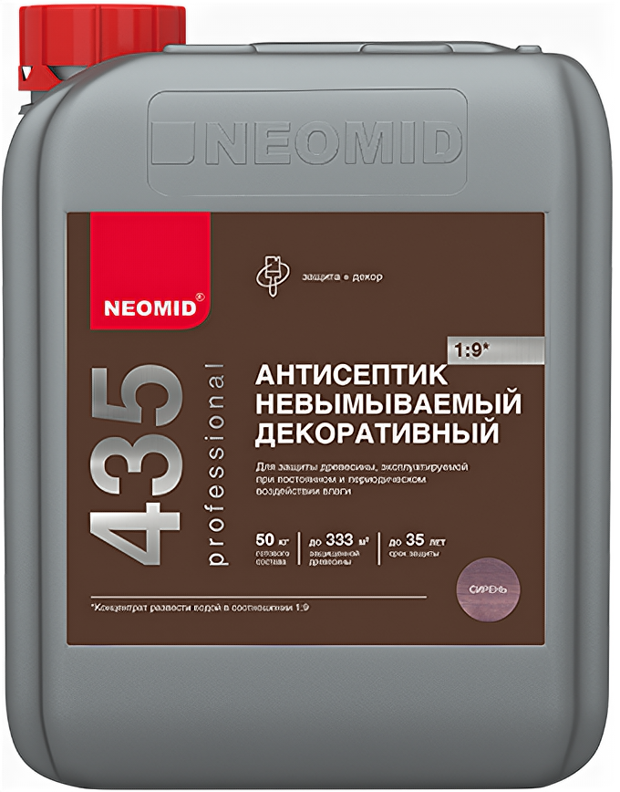 Антисептик Невымываемый Neomid 435 1л Концентрат (1:9) Орех для Внутренних и Наружных Работ / Неомид 435.