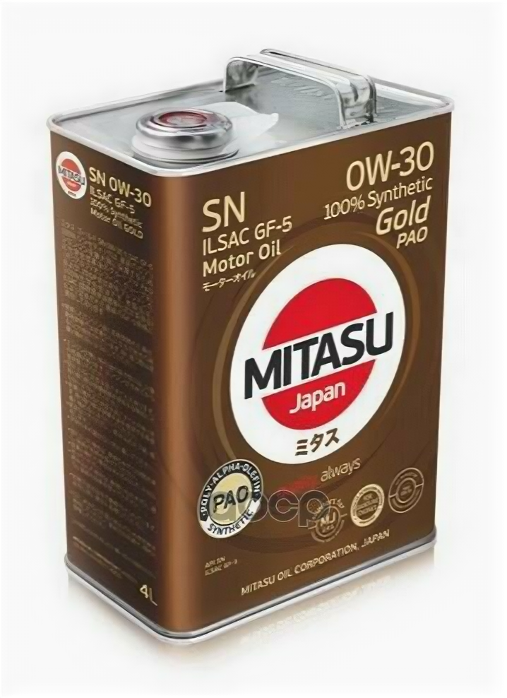 MITASU Mj103 Mitasu Gold Sn 0W30 (4L) Синтетическое Мотор.масло Для Бензинз.дв.(1/6) Япония.