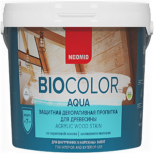 Neomid Bio Color Aqua. Акриловая защитная пропитка для дерева 0.9 л Белый