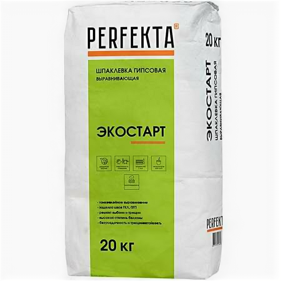 Шпатлевка Perfekta гипсовая выравнивающая экостарт белая, 1-8мм, 20кг 70 PERFEKTA (1шт) (95405)