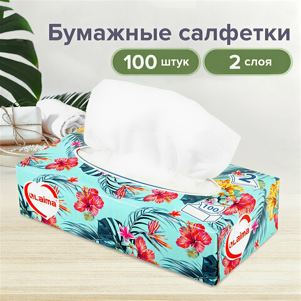 фото Салфетки косметические 100 шт. в картонном боксе 2-слойные, LAIMA "Everyday", 20х20 см, 113588, 2 штуки