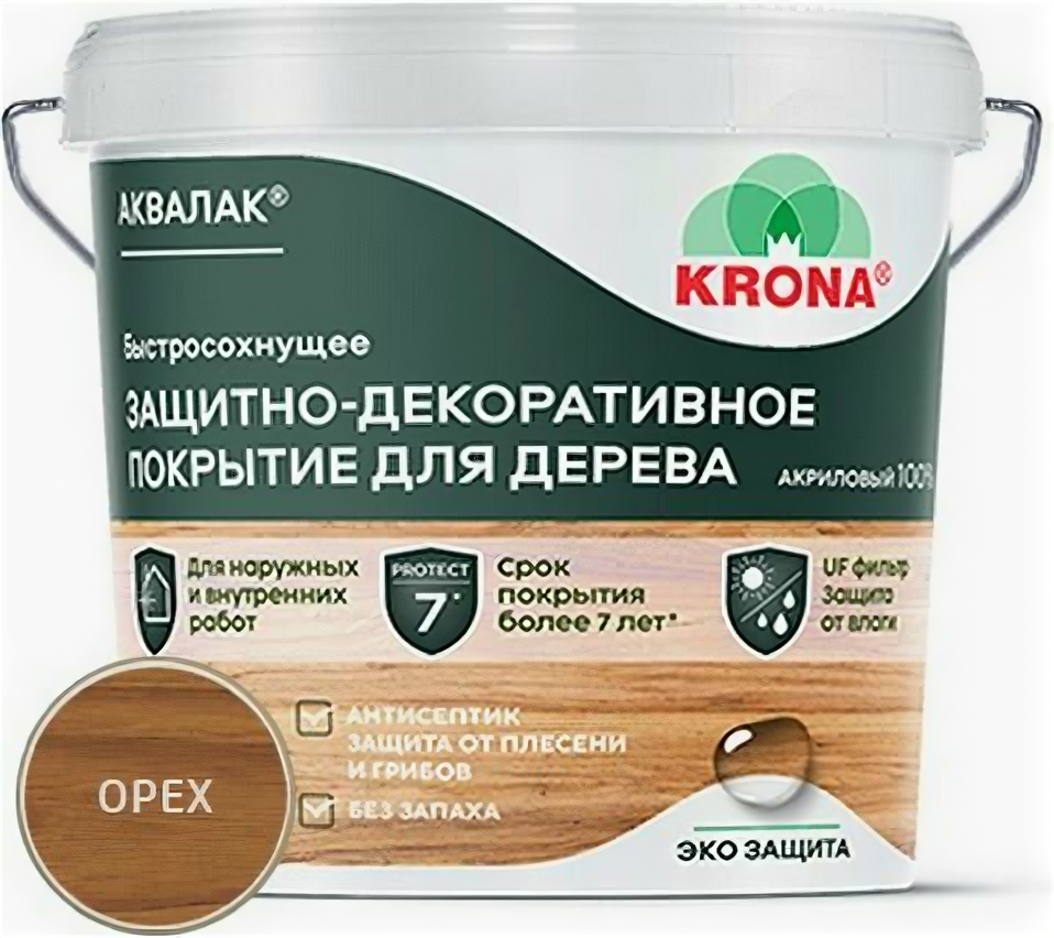 Лак защитно-декоративный для дерева Аквалак "KRONA" орех 09 л