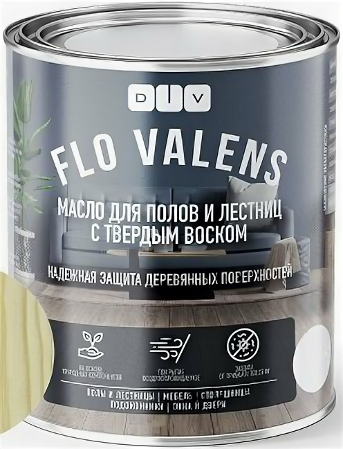 Масло с Твердым Воском для Полов и Лестниц DIV Flo Valens 2.7л Орех BL-0009 Шелковисто-Матовое для Всех Видов Древесины.