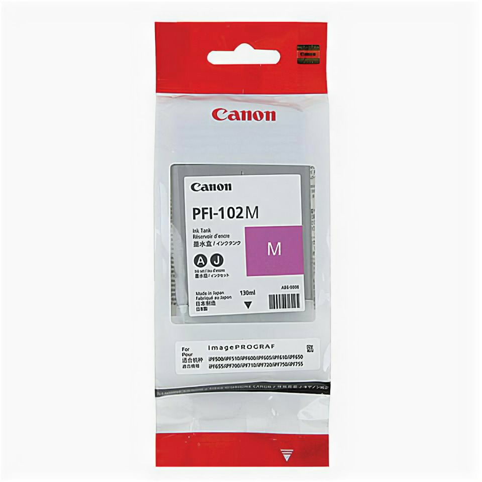 Картридж струйный CANON (PFI-102M) iPF500/510/F600/605/610/650/655/700/710/720, пурпурный, оригинальный, 130 мл, 0897B001