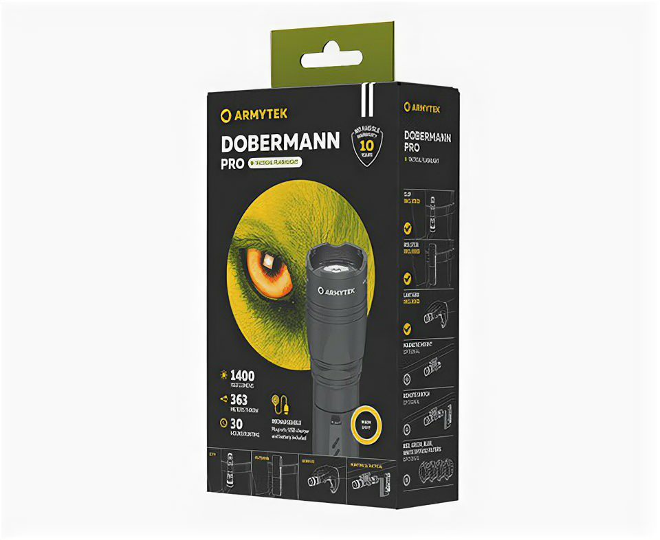 Фонарь Armytek Dobermann Pro Magnet USB, 1400 лм, теплый свет, аккумулятор