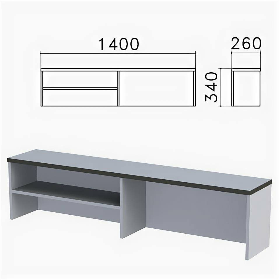 фото Надстройка для стола письменного "Монолит", 1400х260х340 мм, 1 полка, цвет серый, НМ38.11