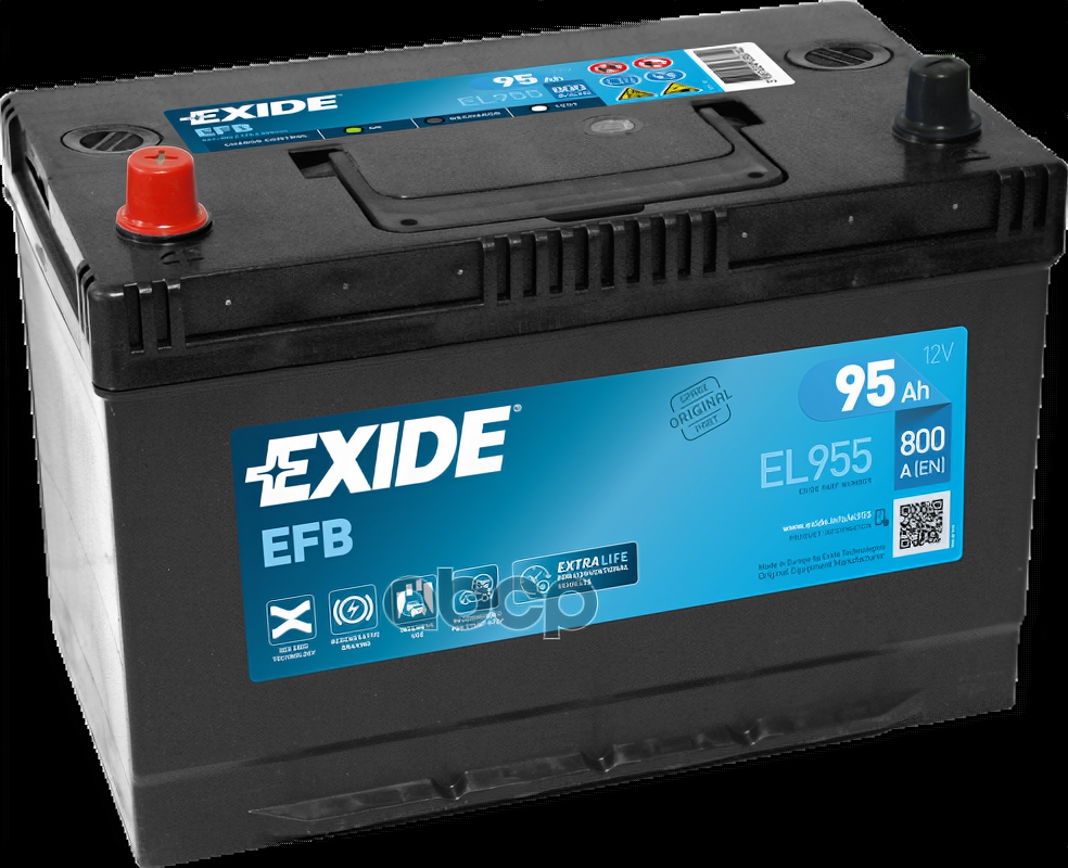 EXIDE EL955 АккумуляторStartStop EFB12V95Ah800A306х173х222полярностьETN1клемы1креплениеKorean B1