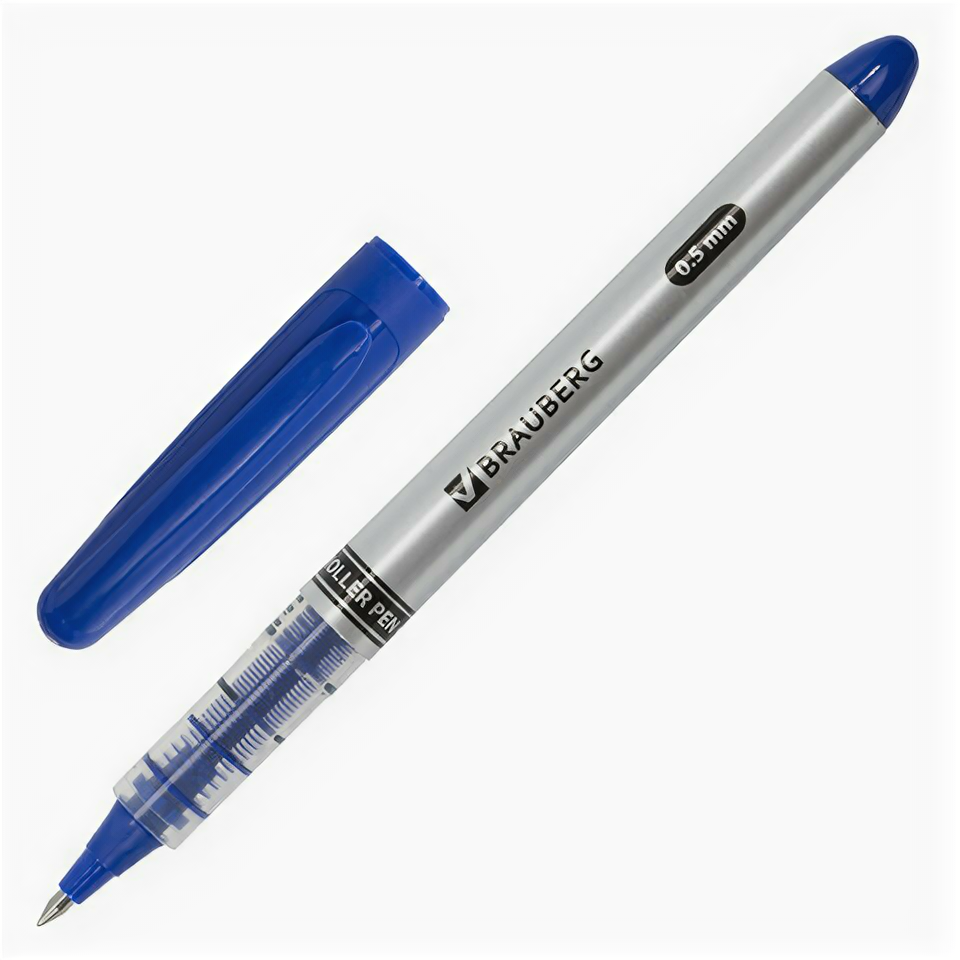 Ручка-роллер BRAUBERG "Control" синяя корпус серебристый узел 05 мм линия письма 03 мм 12 шт