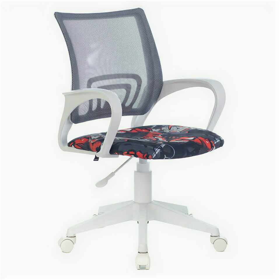 фото Кресло BRABIX "Fly MG-396W", с подлокотниками, пластик белый, сетка, серое с рисунком "Graffity", 532404, MG-396W_532404