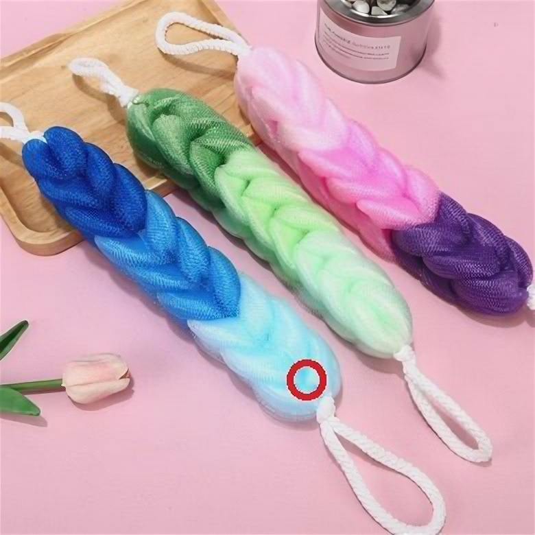 фото Мочалка для тела полипропиленовая "Косичка-Премиум", цвет сине/голубой, 31*5см, 60грамм, Zip пакет