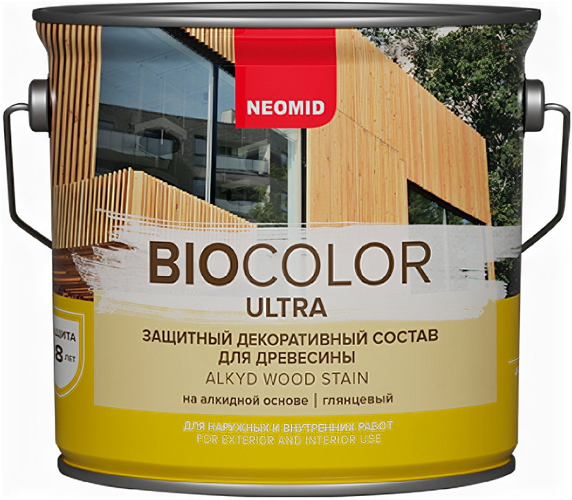 Декоративная Пропитка для Древесины Neomid Biocolor Ultra 0.9л Орегон Полуглянцевая с Усиленной Защитой / Неомид Био Колор Ультра.