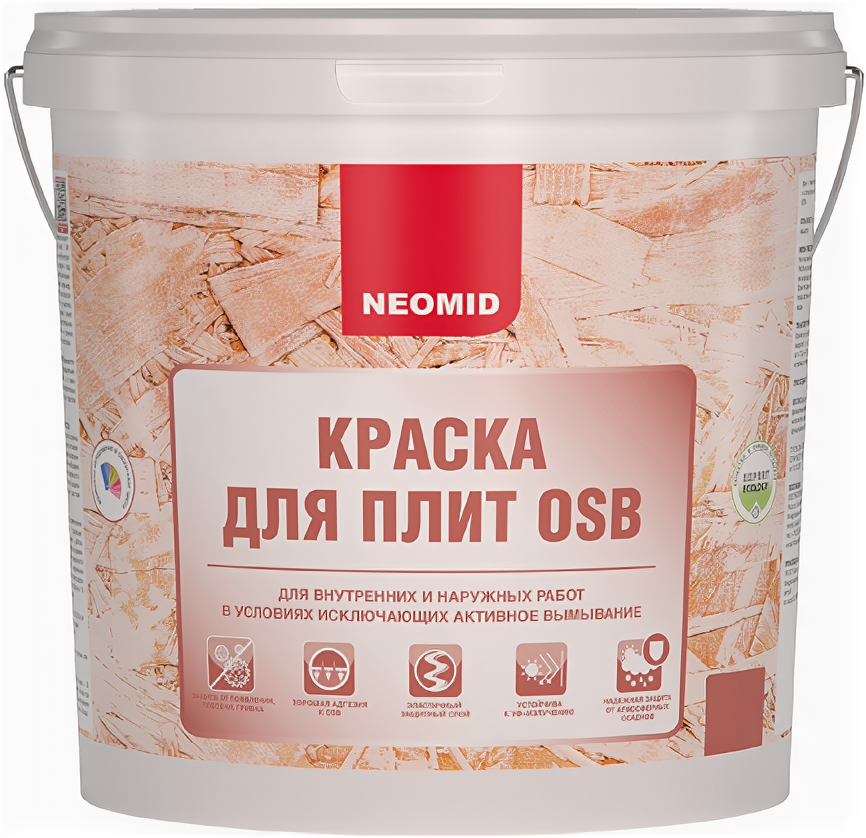 Краска для Плит OSB Neomid 7кг Белая, Полуматовая для Внутренних и Наружных Работ / Неомид*