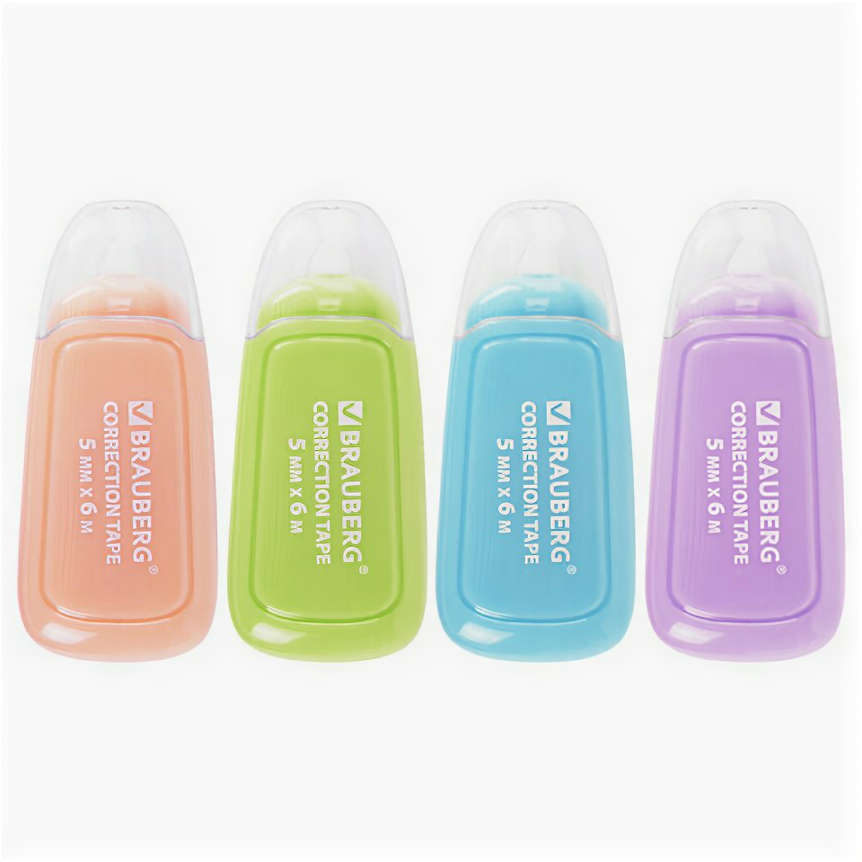 Корректирующая лента BRAUBERG COMPACT PLUS PASTEL, 5 мм х 6 м, корпус ассорти, блистер, 270551, 2 штуки