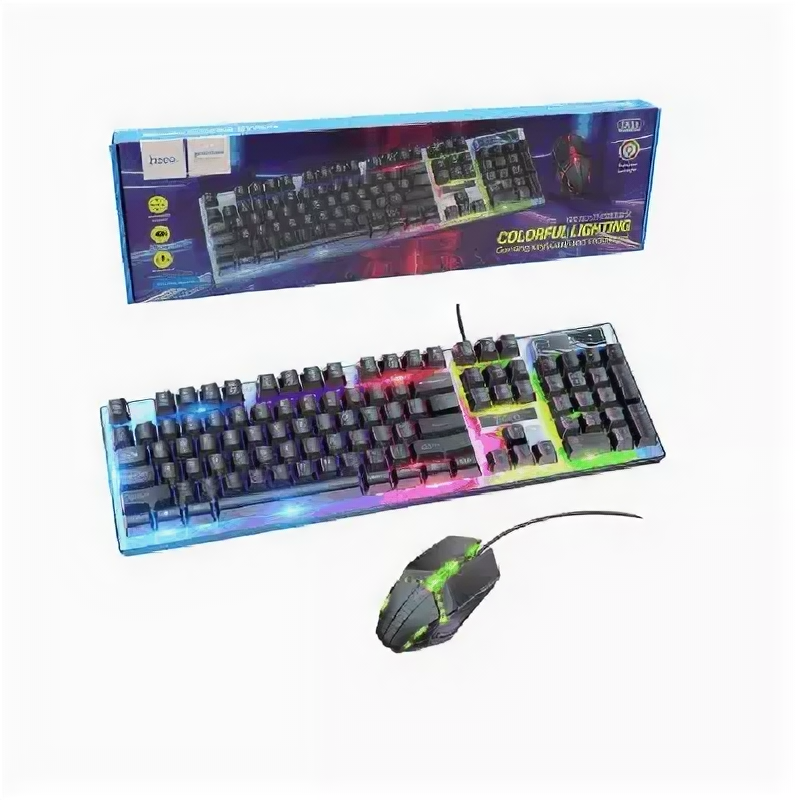 Игровая проводная клавиатура с мышкой Hoco GM18 Luminous gaming (русские буквы) с красочной подсветкой