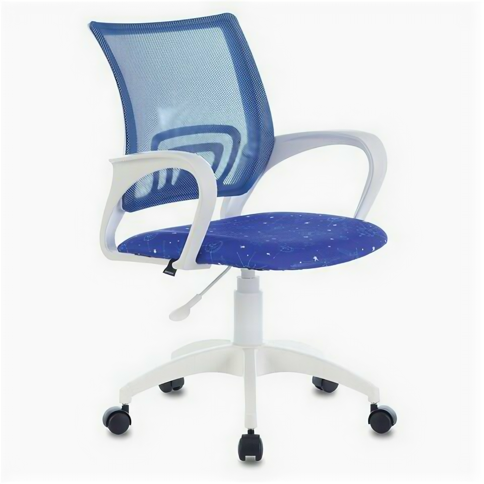 Кресло BRABIX "Fly MG-396W" с подлокотниками пластик белый сетка темно-синее с рисунком "Space" 532405 MG-396W_532405