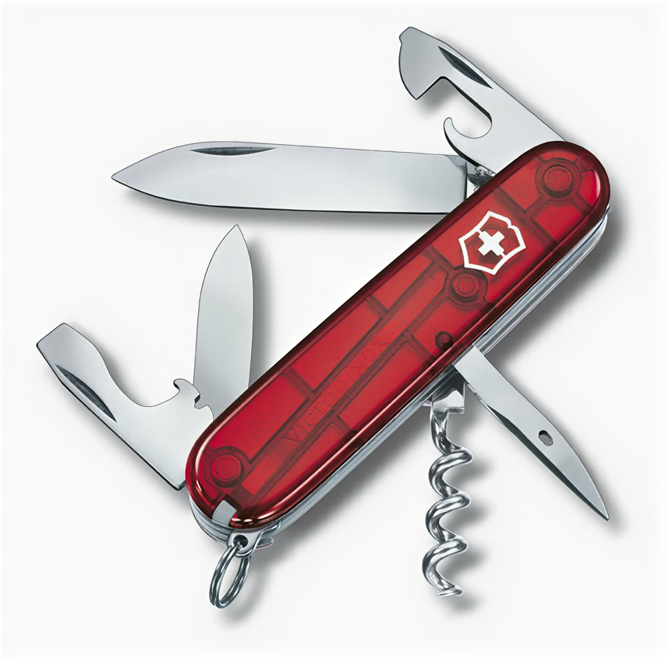 Нож Victorinox Spartan, 91 мм, 12 функций, прозрачный красный