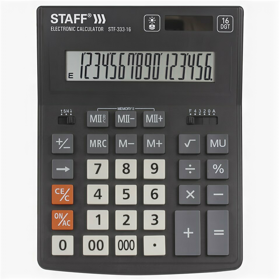 Калькулятор настольный STAFF PLUS STF-333 (200x154 мм) 16 разрядов двойное питание 250417