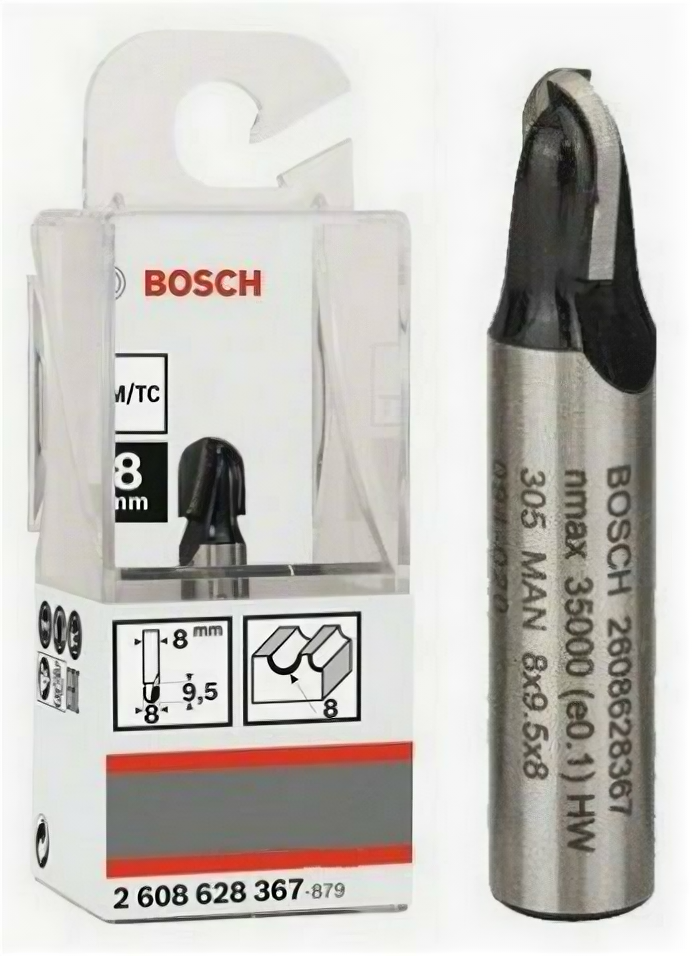 BOSCH Фреза 2.608.628.367 галтельная2лезвияхв-8ммф8ммR4/95мм