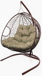 Подвесное кресло из ротанга "Для двоих" коричневое с бежевой подушкой M-GROUP