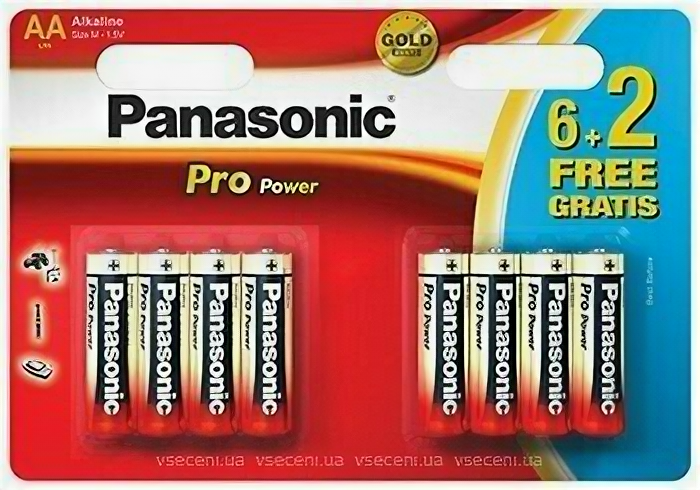 Батарейка Panasonic Pro POWER Power Rangers, щелочная, AA, 8 шт. (LR6XEG/8B2FPR) - фото №1