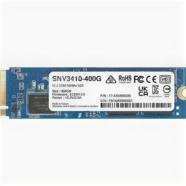 Опция для СХД/ Synology SSD SNV3000 Series PCIe 3.0 x4 ,M.2 2280, 400GB, R3000/W750 Mb/s, IOPS 225K/45K, MTBF 1,8M repl SNV3400-400G'