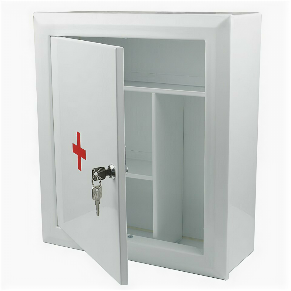 фото Шкафчик-аптечка металлический, навесной, внутренние перегородки, ключевой замок, 400x360x140 мм