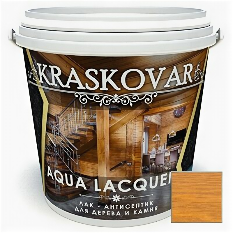 фото Лак-антисептик Kraskovar Aqua Lacquer для дерева и камня тик (1900001322) 0,9 л