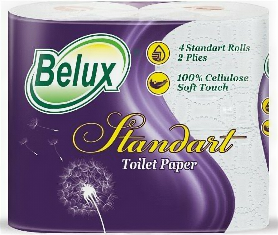 Набор из 3 штук Туалетная бумага Belux стандарт 2 слоя белая 4шт