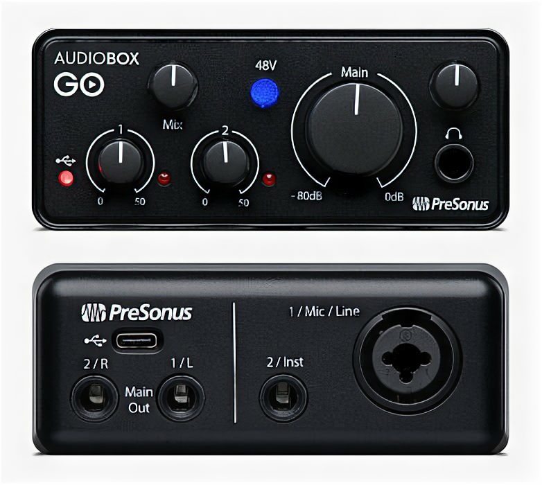 PreSonus AUDIOBOX GO аудио интерфейс USB 2.0 2вх/2 вых канала 1мик1инстр 24бит/44-96кГц