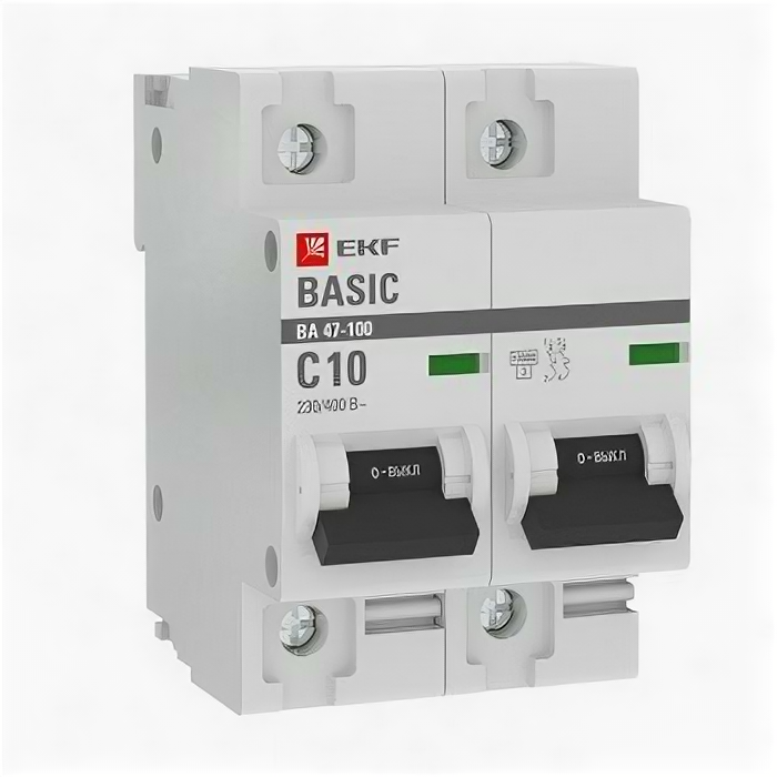 EKF Автоматический выключатель 2P 10А (C) 10kA ВА 47-100 EKF Basic mcb47100-2-10C-bas