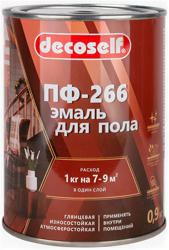 Декоселф эмаль ПФ-266 для деревянных полов золотисто-коричневая (09кг) / DECOSELF эмаль ПФ-266 для деревянного пола золотисто-коричневая (09кг)