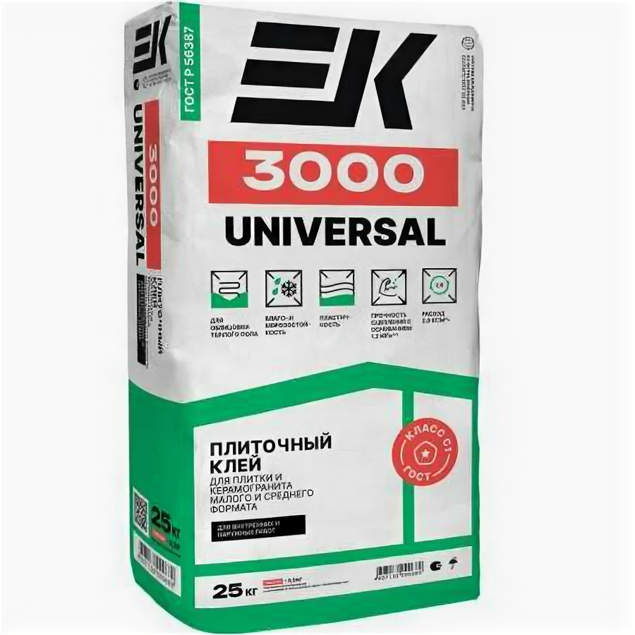 Клей для плитки ЕК Кемикал и керамогранита EK 3000 UNIVERSAL 25кг 60 12МПа (1шт) (125742)