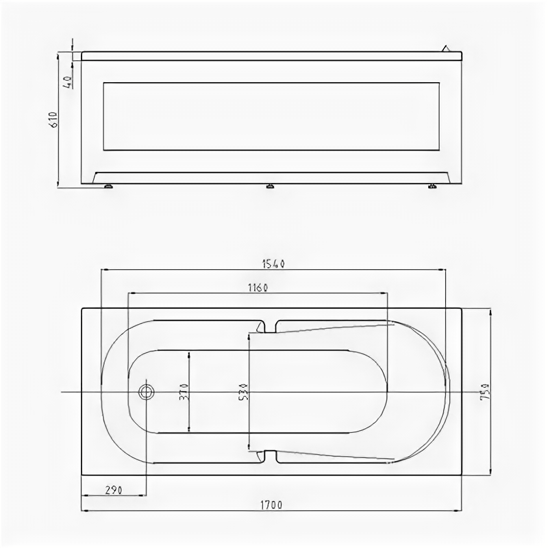 Акриловая ванна Aquatek Лея 170x75 см LEY170-0000015, белый
