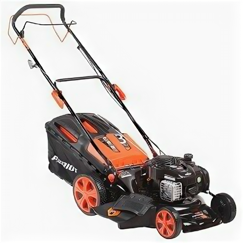 PATRIOT Газонокосилка бензиновая PATRIOT PT 47BS 512109016 {Двиг. Briggs&Stratton, раб. Об. 148сс, мощн. 5.0л.с., раб. Шир. 46см, регул. высоты 30-75мм прорезин. колеса 178-254мм, травосбор. 60л}