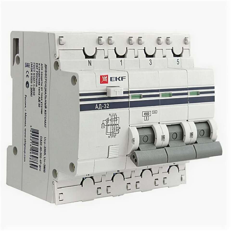 EKF Дифференциальный автомат АД-32 3P+N 32А/100мА 4,5кА PROxima DA32-32-100-4P-pro