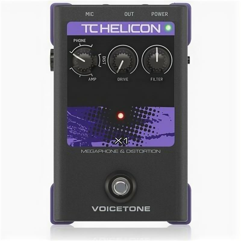 TC HELICON VoiceTone X1 напольная вокальная педаль эффекта искажения и фильтрации, три режима: Phone, Distortion, Amp, преамп студийного качества, фан