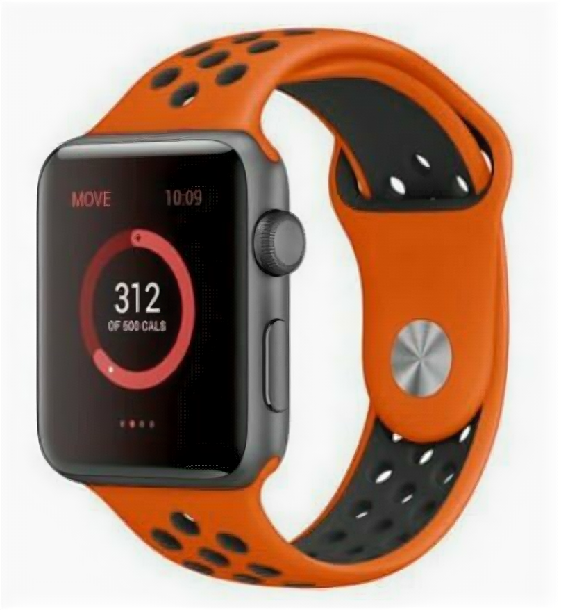 Ремешок для смарт-часов, фитнес-браслета Apple Watch 1-8 ultra ультра Nike силиконовый найк перфорация браслет 42/44/45/49 мм, оранжевый черный