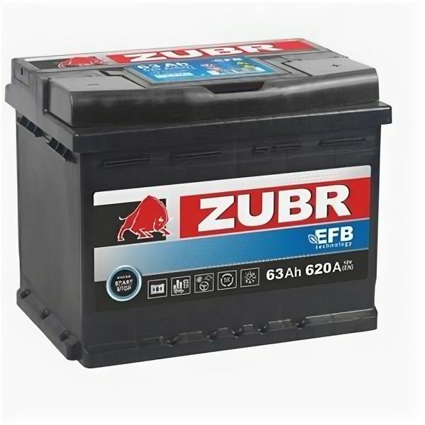 Аккумулятор ZUBR EFB 63 Ач 620А обратная полярность