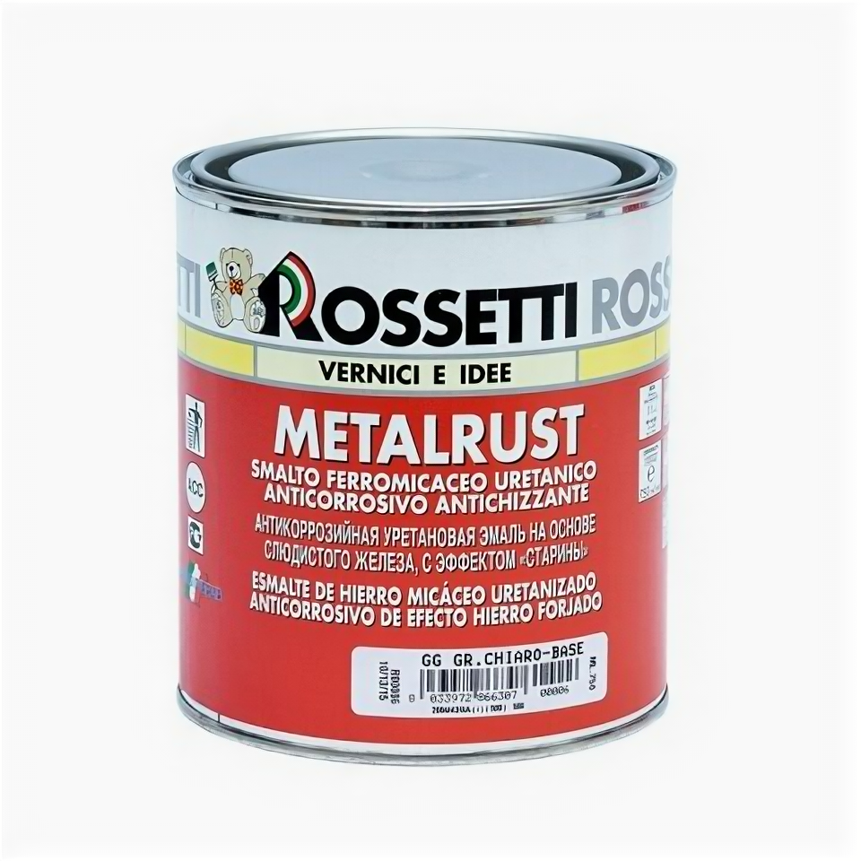 Rossetti Metalrust эмаль с эффектом старинного кованного металла (светло-серый Grana Grossa Крупное зерно 075 л)