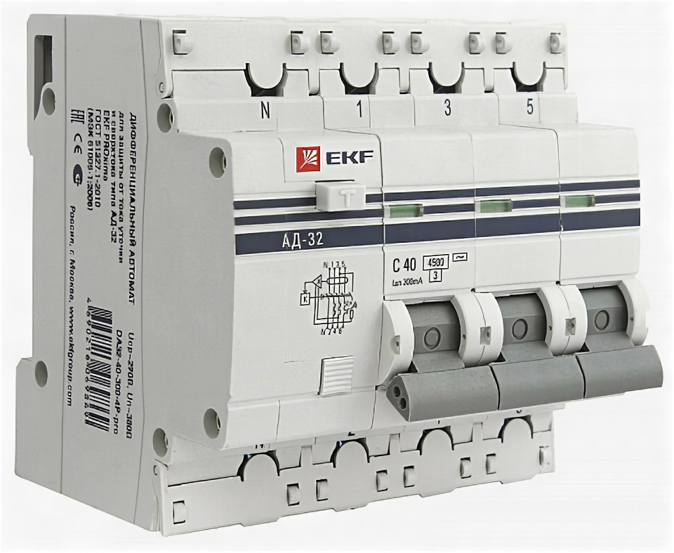 EKF Дифференциальный автомат АД-32 3P+N 25А/30мА (тип А) EKF PROxima DA32-25-30-4P-a-pro