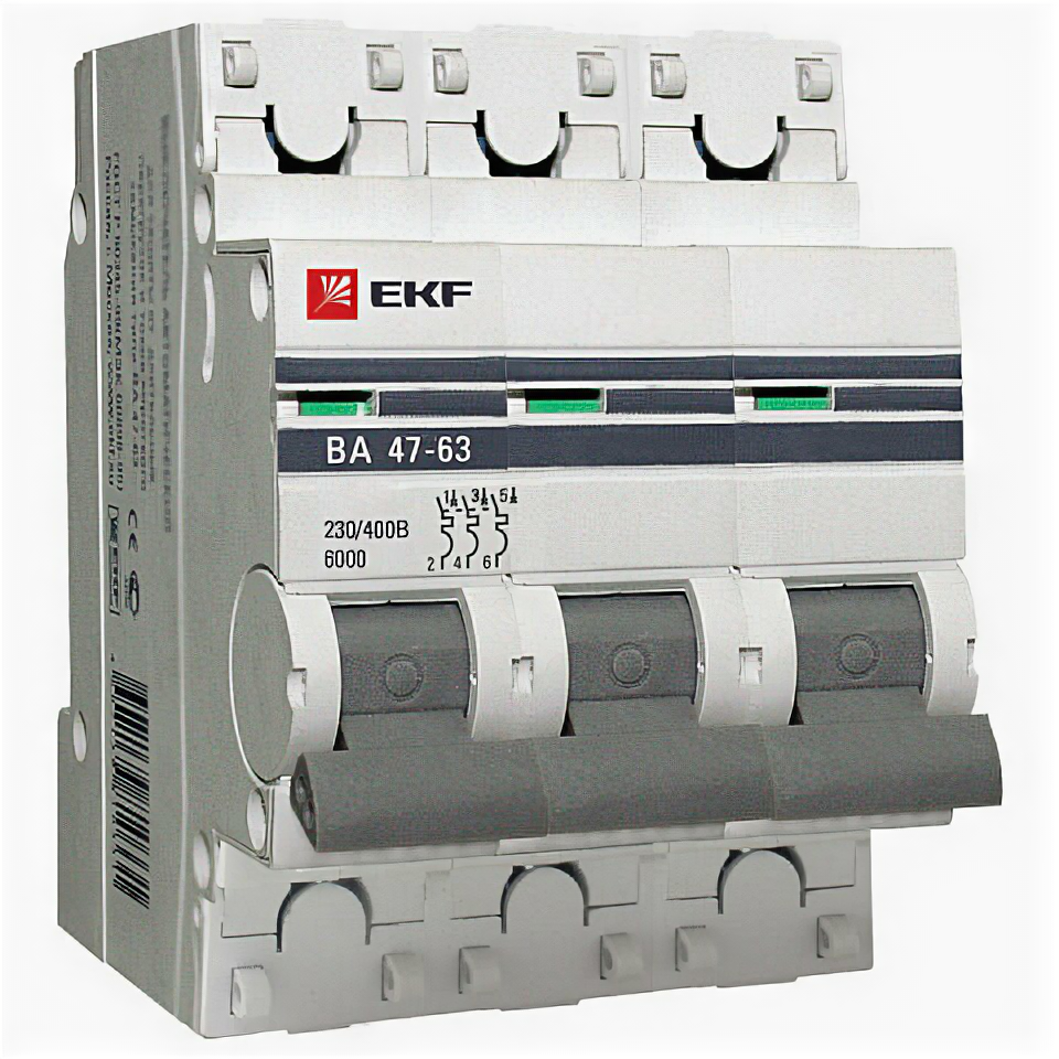 EKF Автоматический выключатель 3P 5А (C) 4,5kA ВА 47-63 PROxima mcb4763-3-05C-pro
