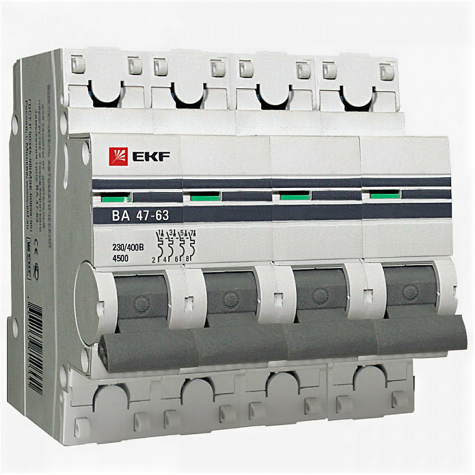 EKF Автоматический выключатель 4P 4А (C) 4,5kA ВА 47-63 PROxima mcb4763-4-04C-pro