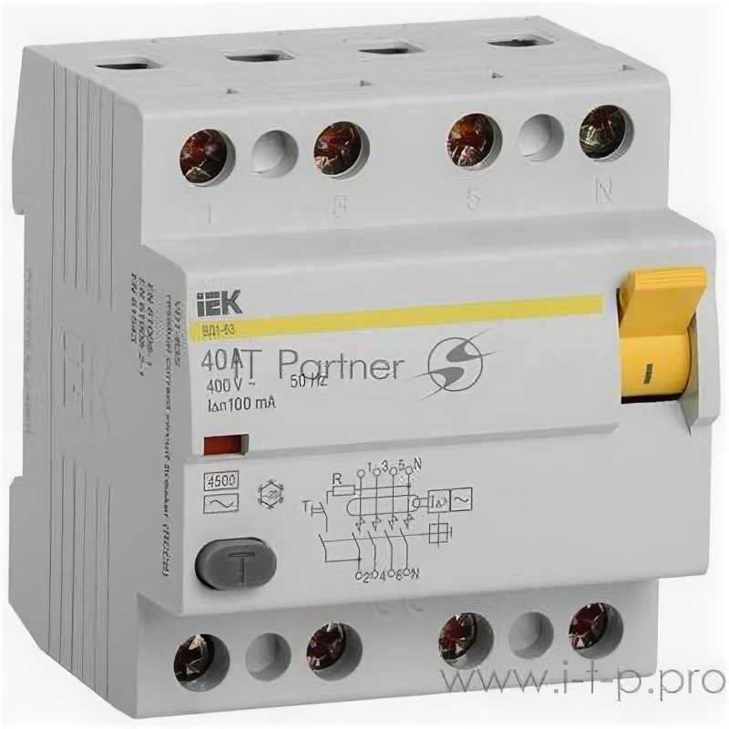 Выключатель дифференциального тока (узо) 4п 40А 100мА тип AC ВД1-63 ИЭК MDV10-4-040-100 .