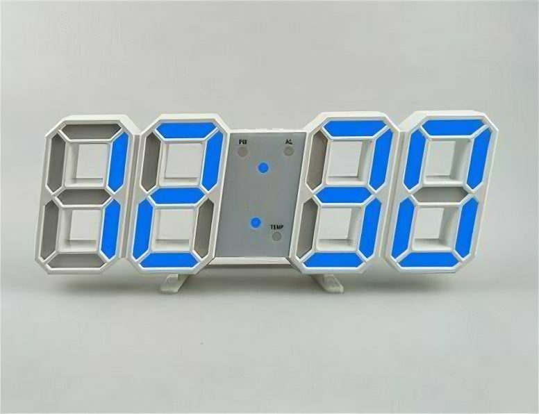 Настенные часы настольные часы LED CLOCK , белые с синий светом / календарь, будильник, термометр