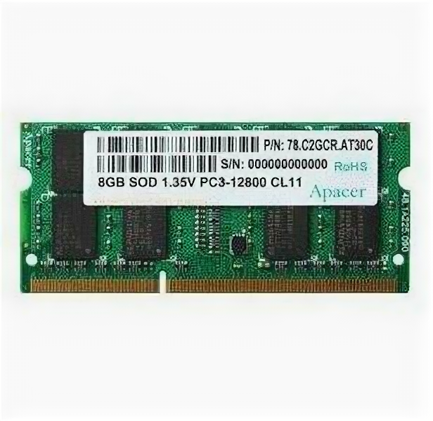 Память SO-DIMM DDR3 8Gb (pc-12800) 1600MHz 1,35V Apacer Retail AS08GFA60CATBGJ/DV.08G2K.KAM